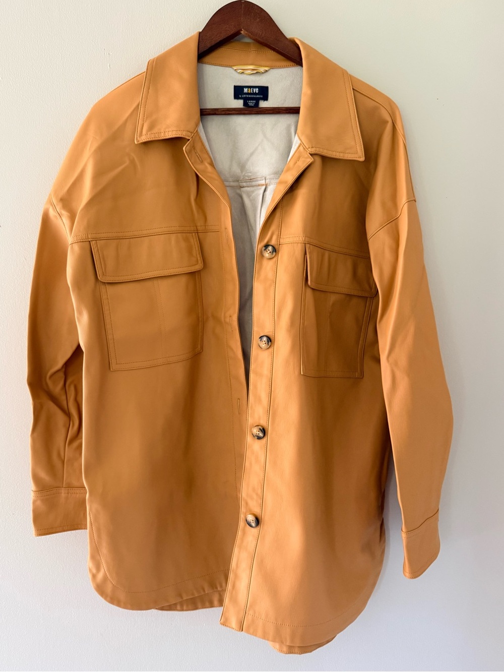 Maeve Anthropologie Faux Leather Shacket Jacket Camel Tan Oversized Large